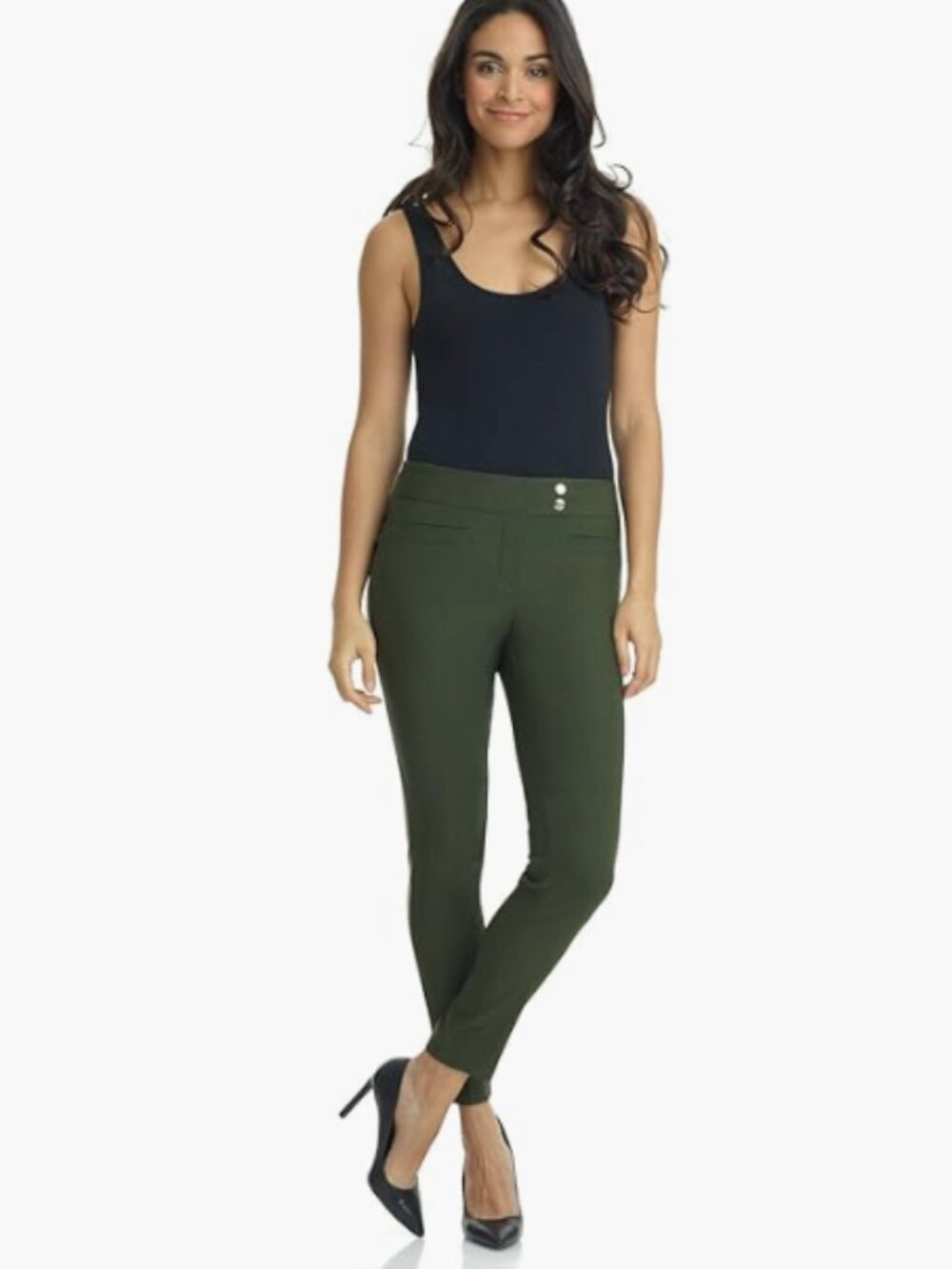 Rekucci Olive Green Skinny Ankle Pants Pull-On Stretch Workwear Size 10